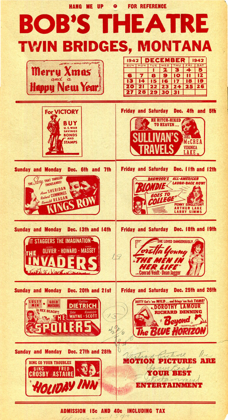 December, 1942 calendar; Sullivan's Travels with Joel McCrea