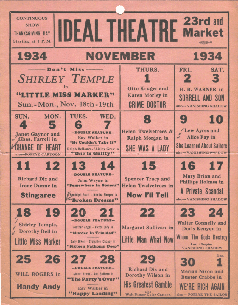 Theatre calendar from 1934